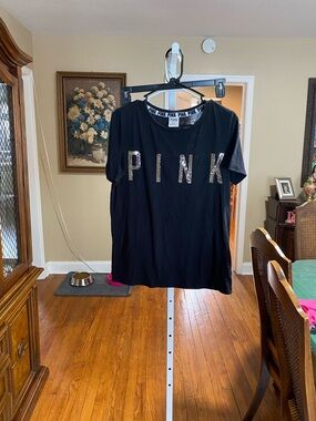 Victoria's Secret PINK Black Tee with Sequin Lettering